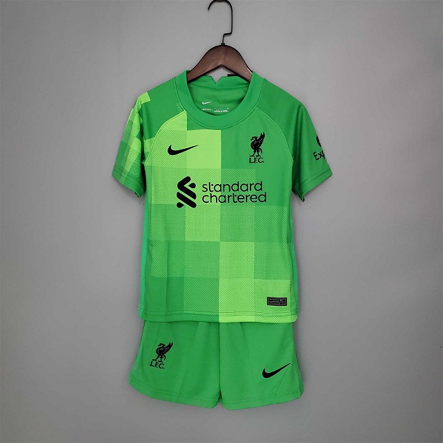 Kids-Liverpool 21/22 GK Green Soccer Jersey